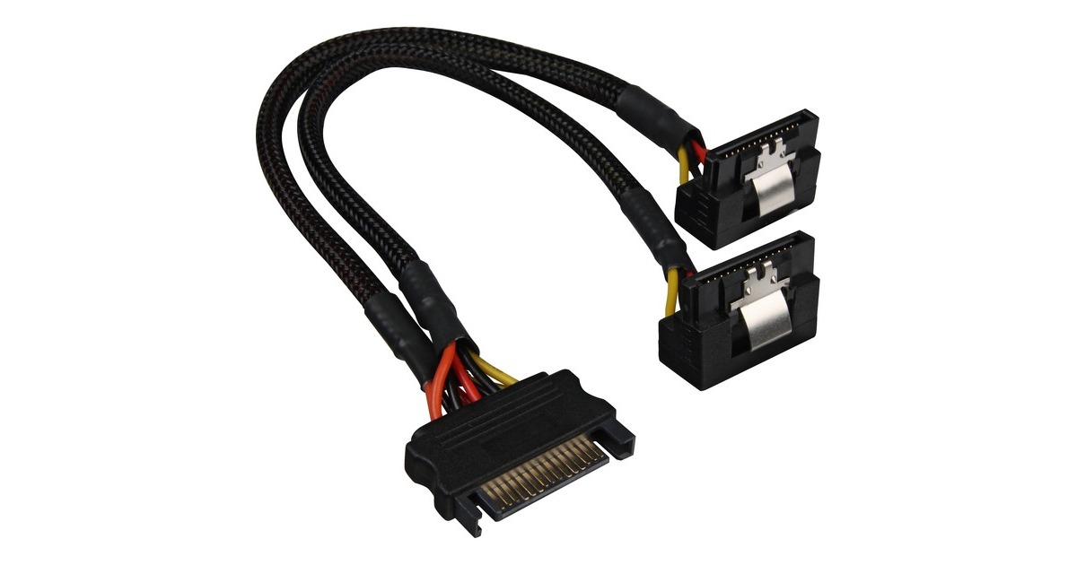 Sharkoon SATA Y-Stromkabel 90°, Y-Kabel(schwarz, 20cm, abgewinkelt)