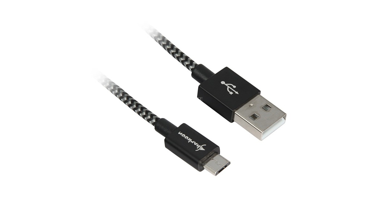 Micro-USB Stecker(schwarz/grau, 2 Meter, gesleevt)