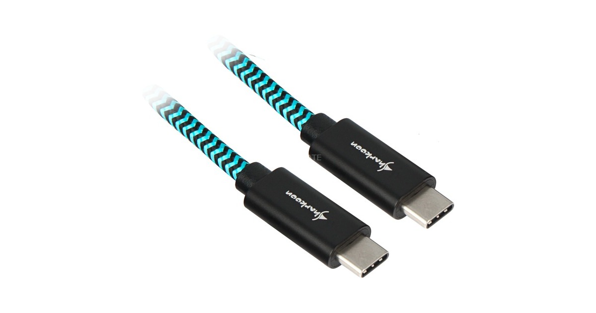 USB-C Stecker(schwarz/hellblau, 0,5 Meter, gesleevt)