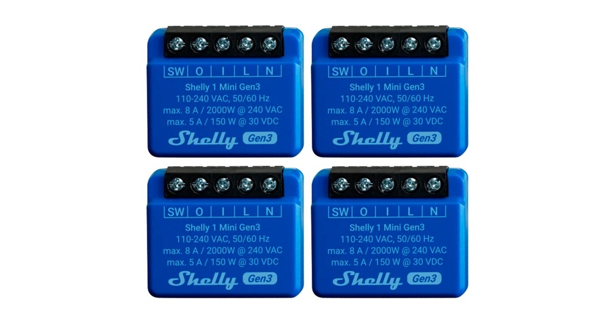 Shelly Plus 1 Mini Gen3 Sparpack, Relais(blau, 4er Pack)