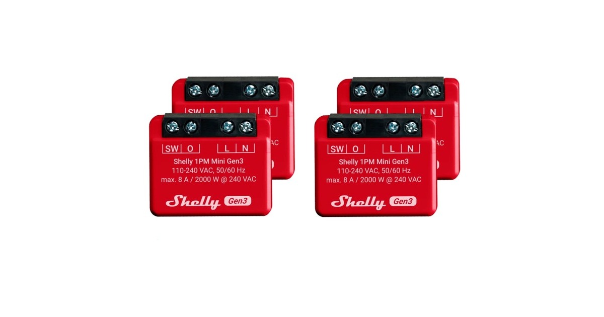 Shelly Plus 1 PM Mini Gen3 Sparpack, Relais(rot, 4er Pack)