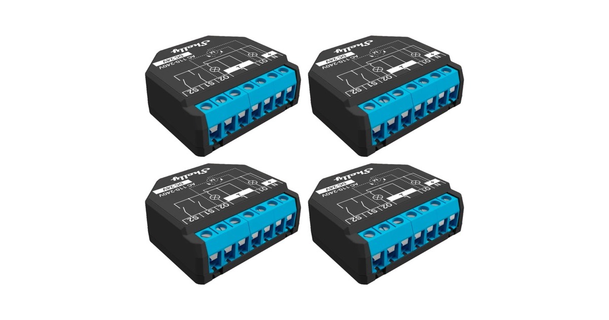 Shelly Plus 2PM, Relais(2 Kanäle, maximale Last pro Kanal: 10A, 4er Pack)