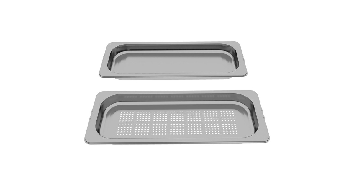 Siemens Dampfcontainer (gelocht / ungelocht) HZ66D52, Größe M, Dampfgareinsatz(edelstahl, 2 Stück, Gastronorm-Behälter)