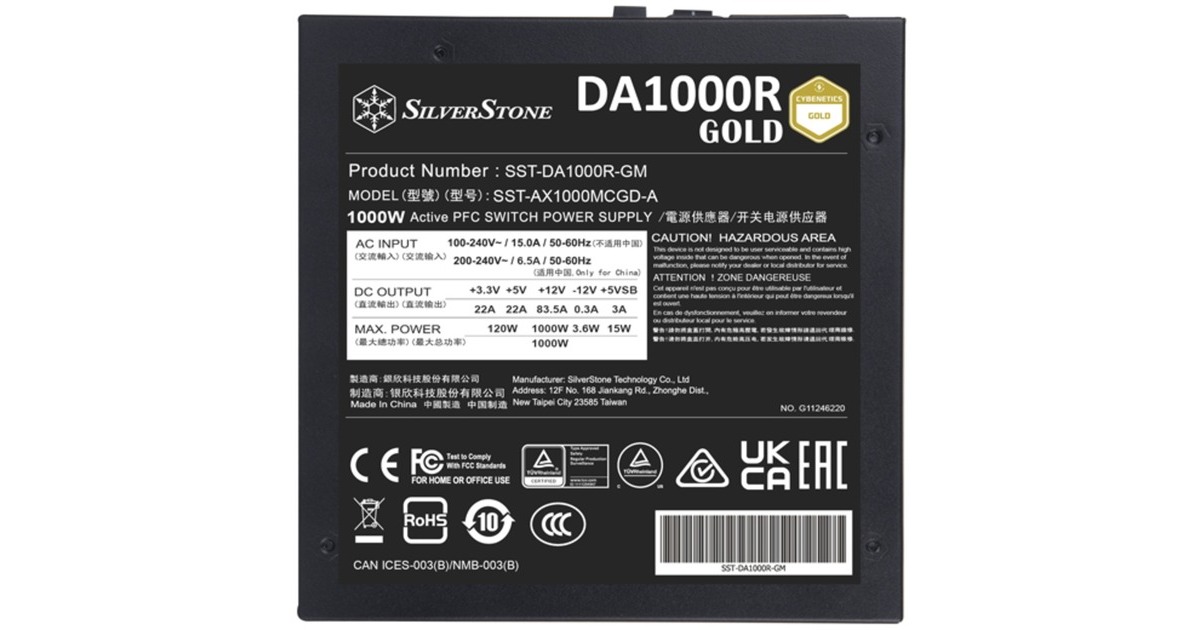 SilverStone SST-DA1000R-GM 1000W, PC-Netzteil(schwarz, 7x PCIe, Kabel-Management, 1000 Watt)