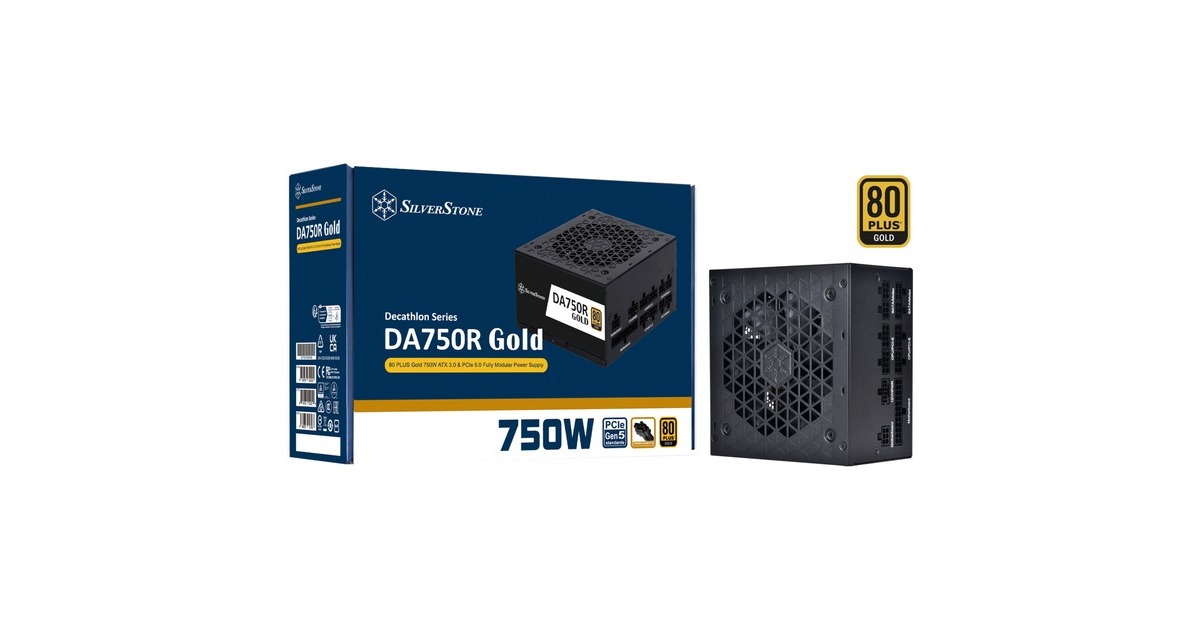 SilverStone SST-DA750R-GM 750W, PC-Netzteil(schwarz, 1x 12VHPWR, 4x PCIe, Kabel-Management, 750 Watt)