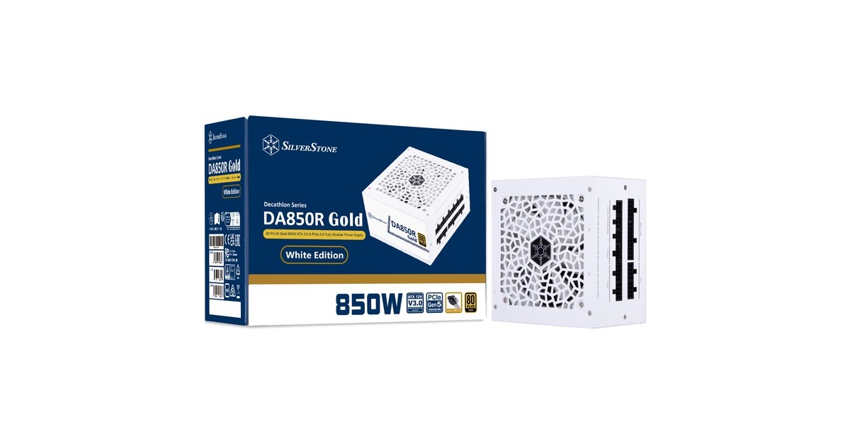 SilverStone SST-DA850R-GMA-WWW, PC-Netzteil(weiß, 1x 12-Pin ATX3.0, 4x PCIe, Kabel-Management, 850 Watt)