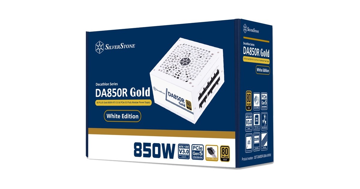 SilverStone SST-DA850R-GMA-WWW, PC-Netzteil(weiß, 1x 12-Pin ATX3.0, 4x PCIe, Kabel-Management, 850 Watt)