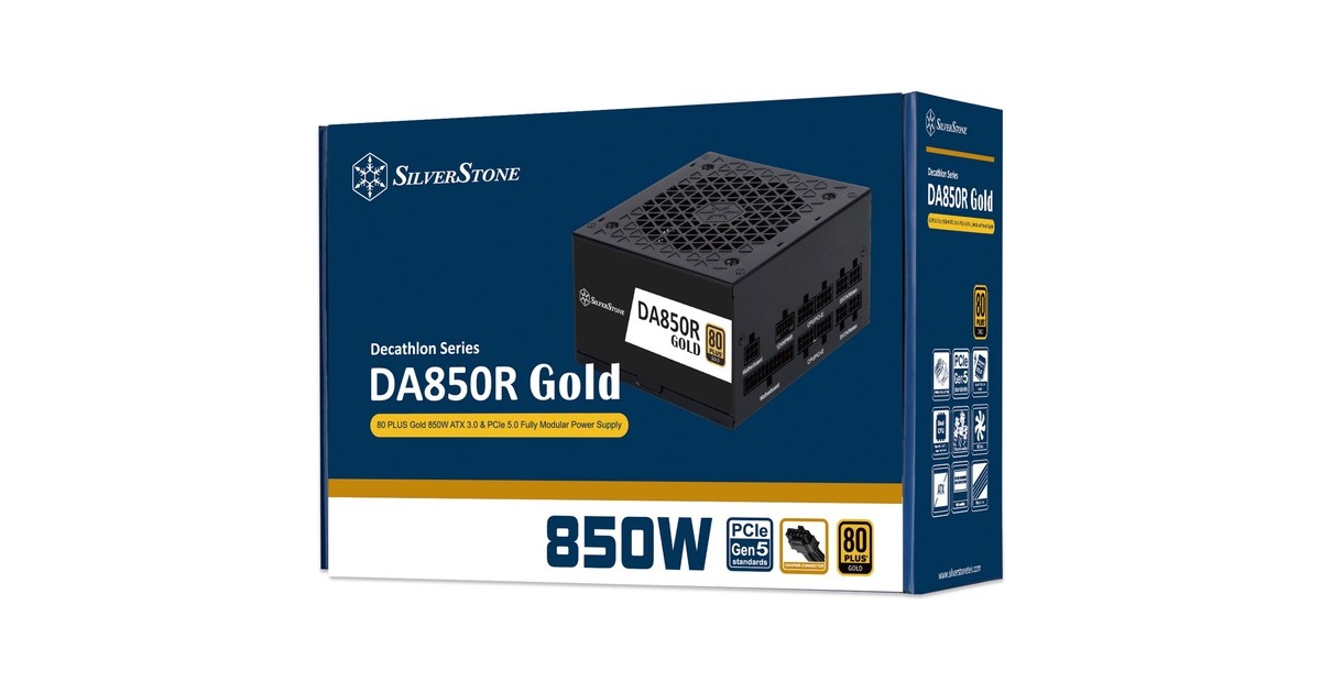 SilverStone SST-DA850R-GM 850W, PC-Netzteil(schwarz, 1x 12VHPWR, 4x PCIe, Kabel-Management, 850 Watt)