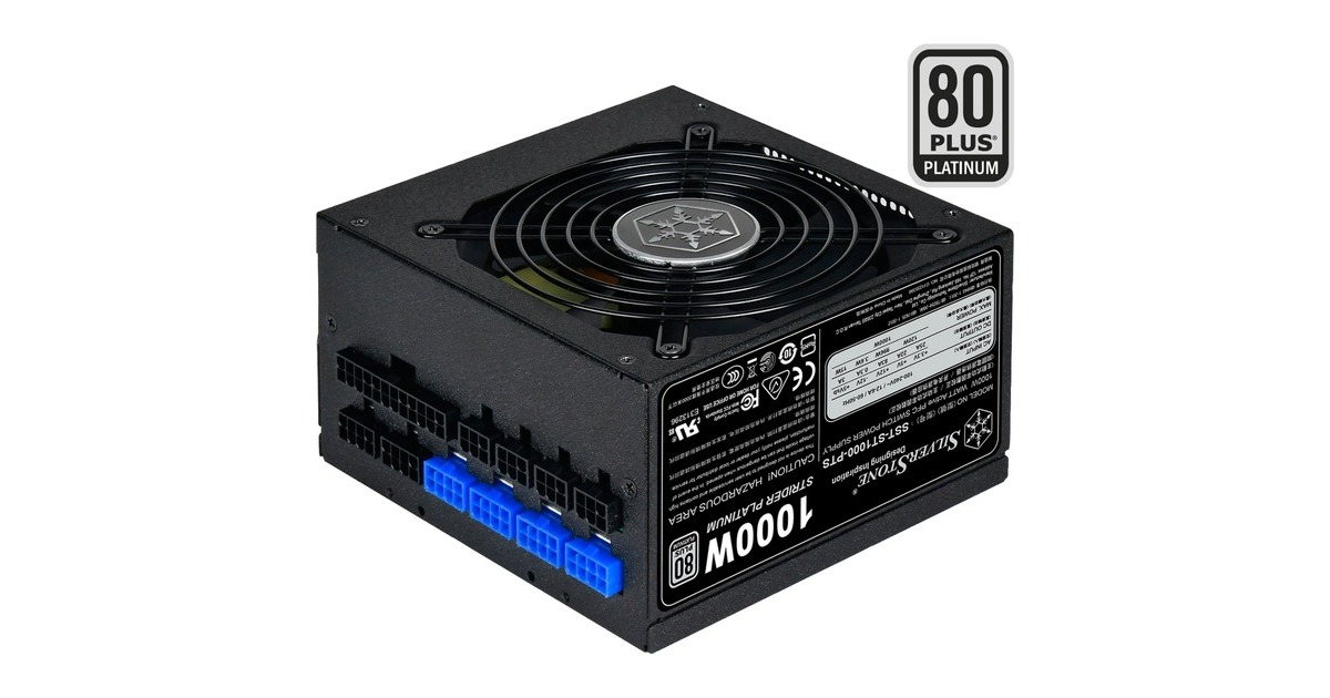 SilverStone SST-ST1000-PTS 1000W, PC-Netzteil(schwarz, 8x PCIe, Kabel-Management, 1000 Watt)