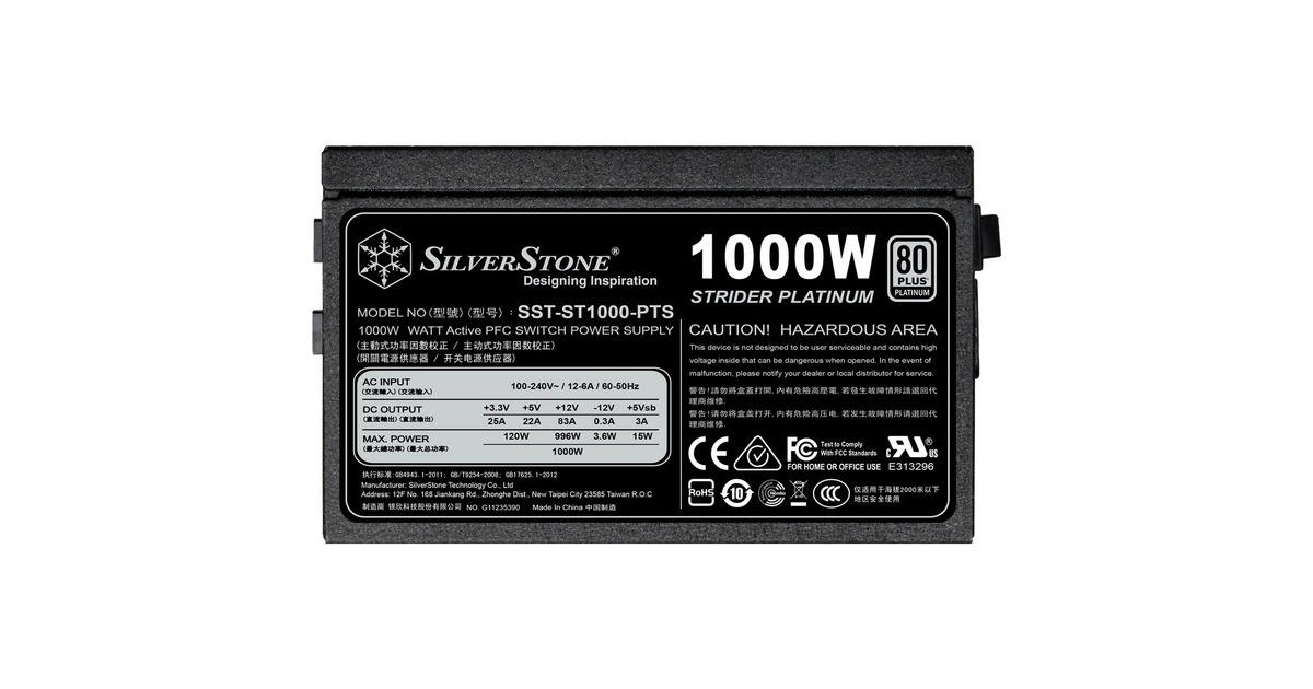 SilverStone SST-ST1000-PTS 1000W, PC-Netzteil(schwarz, 8x PCIe, Kabel-Management, 1000 Watt)