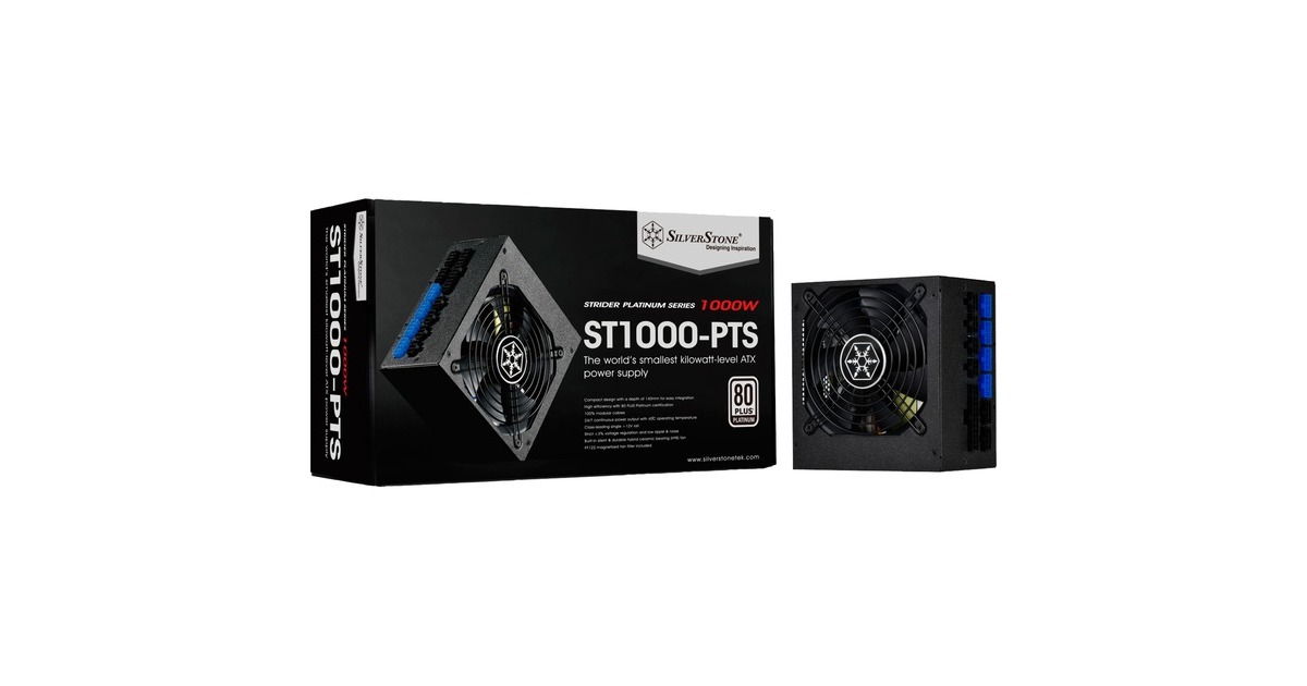 SilverStone SST-ST1000-PTS 1000W, PC-Netzteil(schwarz, 8x PCIe, Kabel-Management, 1000 Watt)