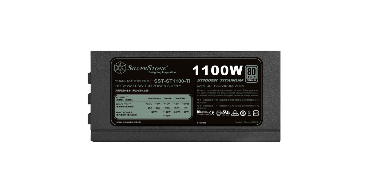 SilverStone SST-ST1100-TI v2.0 1100W, PC-Netzteil(schwarz, 8x PCIe, Kabel-Management, 1100 Watt)