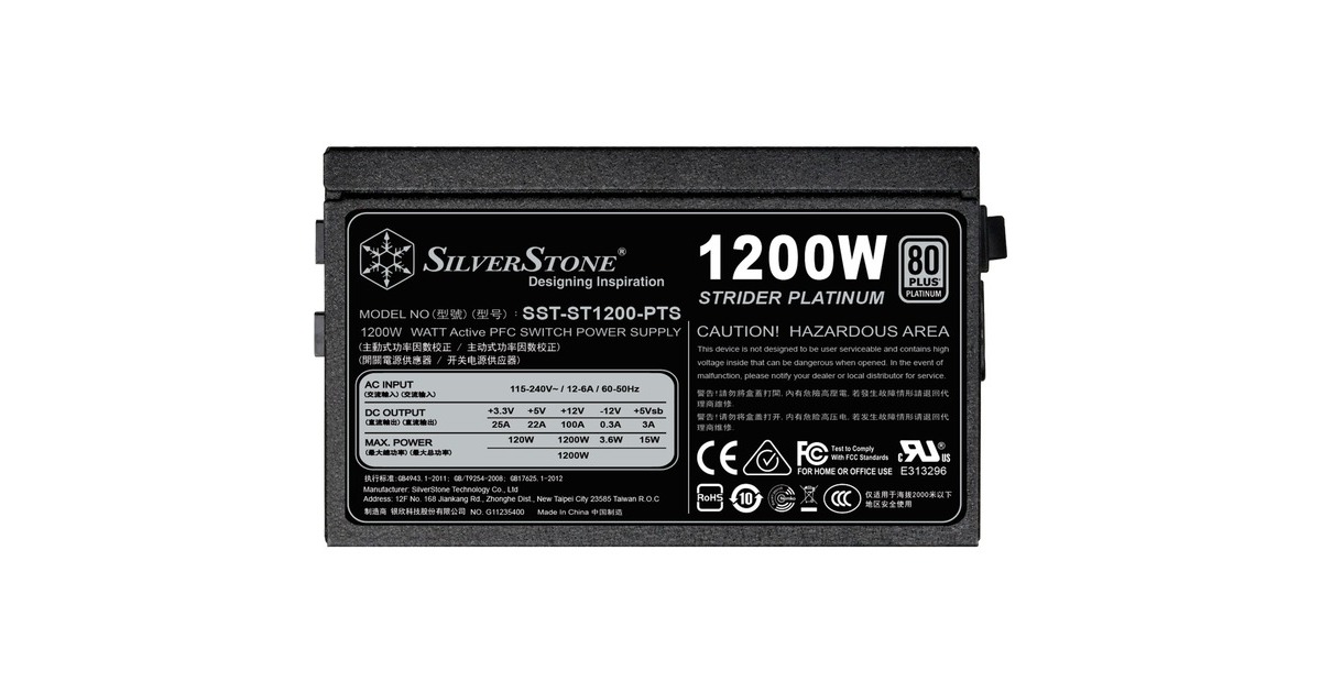 SilverStone SST-ST1200-PTS 1200W, PC-Netzteil(schwarz, 8x PCIe, Kabel-Management, 1200 Watt)