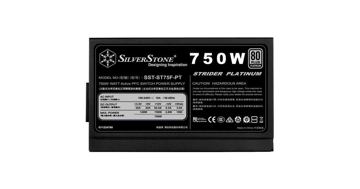 SilverStone SST-ST75F-PT v1.1, PC-Netzteil(schwarz, 4x PCIe, Kabel-Management, 750 Watt)