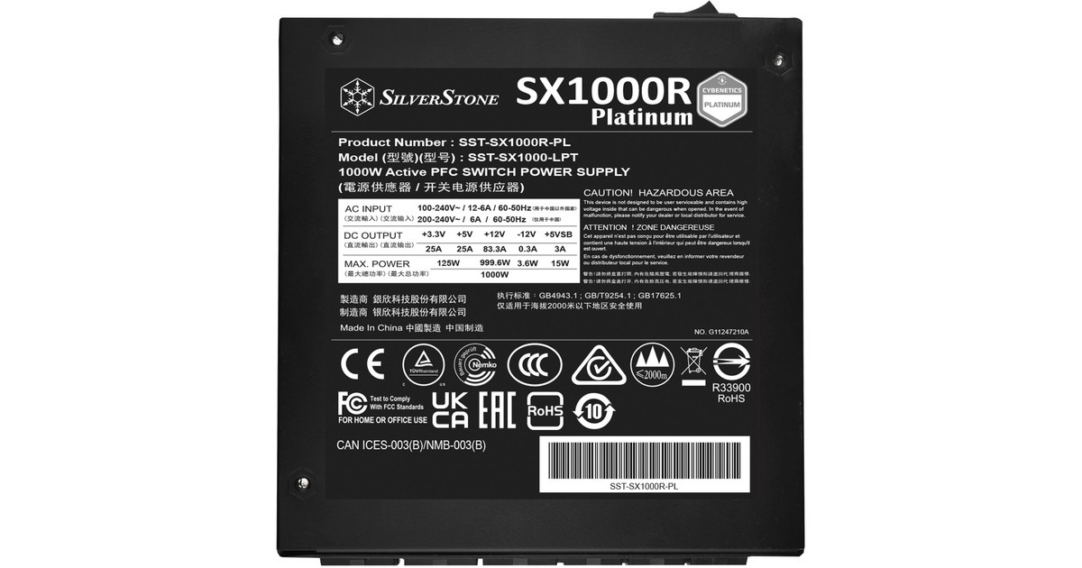 SilverStone SST-SX1000R-PL 1000W, PC-Netzteil(schwarz, Kabel-Management, 1000 Watt)