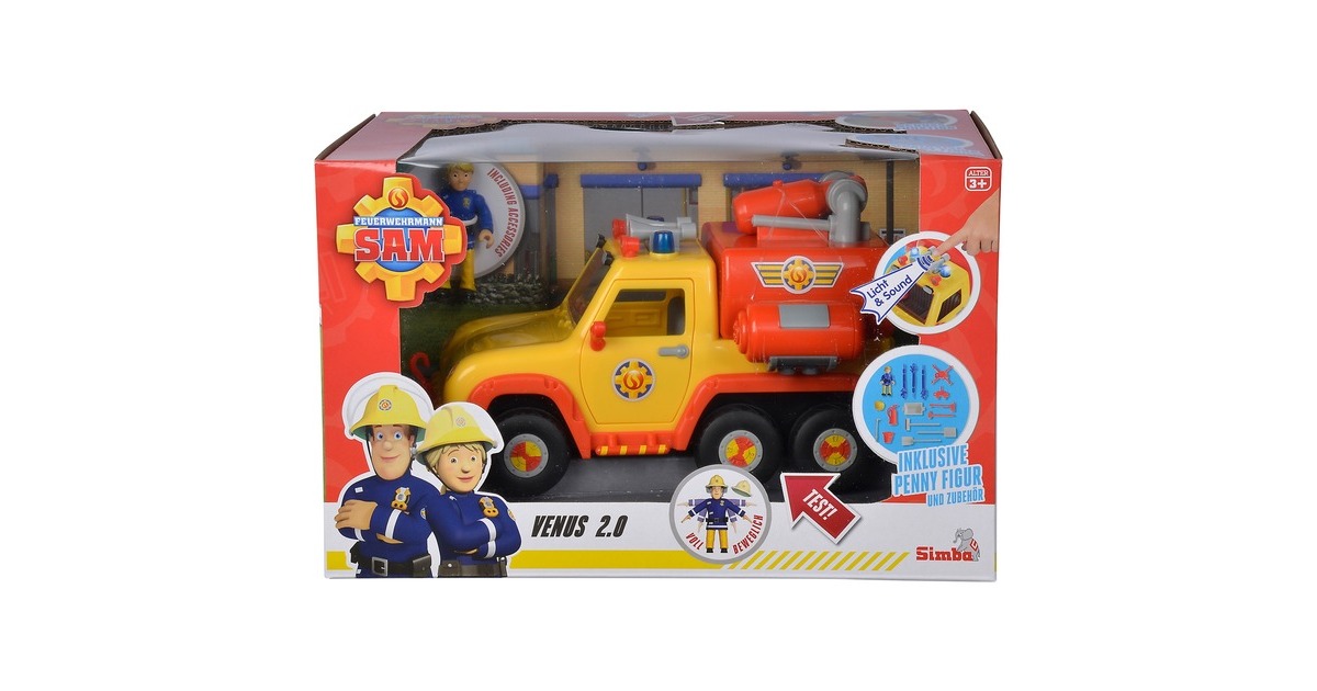 Simba Feuerwehrmann Sam Feuerwehrauto Venus 2.0, Spielfahrzeug(gelb/orange, Inkl. Figur)