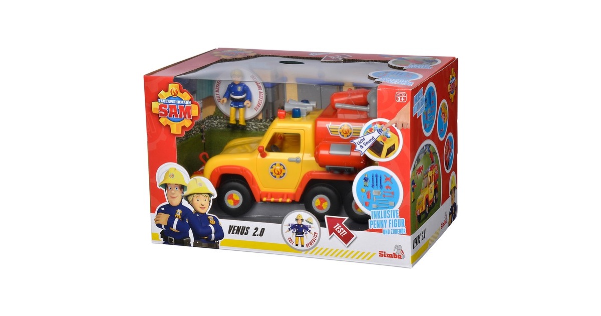 Simba Feuerwehrmann Sam Feuerwehrauto Venus 2.0, Spielfahrzeug(gelb/orange, Inkl. Figur)