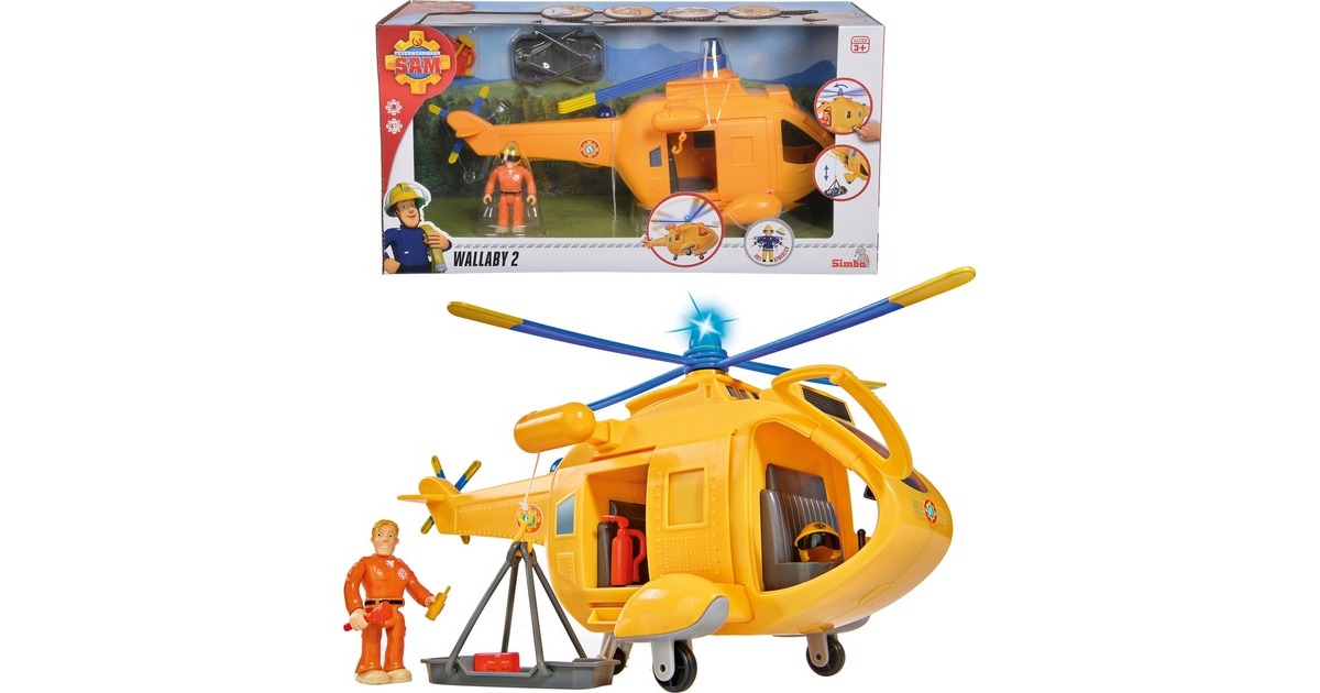 Simba Feuerwehrmann Sam Hubschrauber Wallaby II, Spielfahrzeug(gelb/blau, mit Figur)