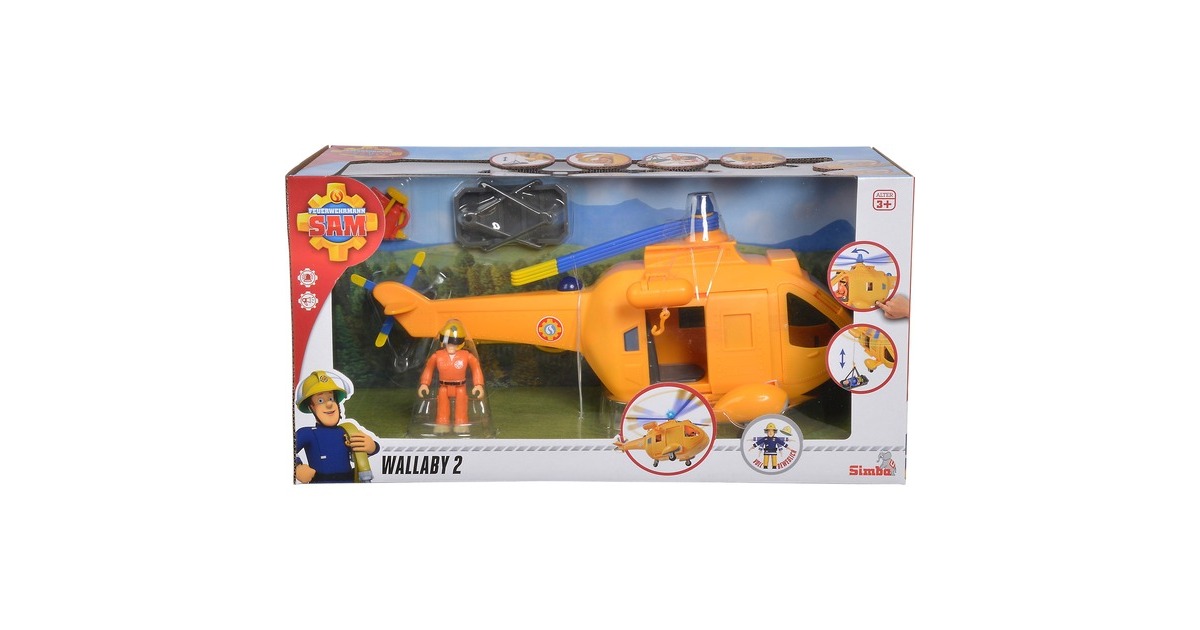 Simba Feuerwehrmann Sam Hubschrauber Wallaby II, Spielfahrzeug(gelb/blau, mit Figur)