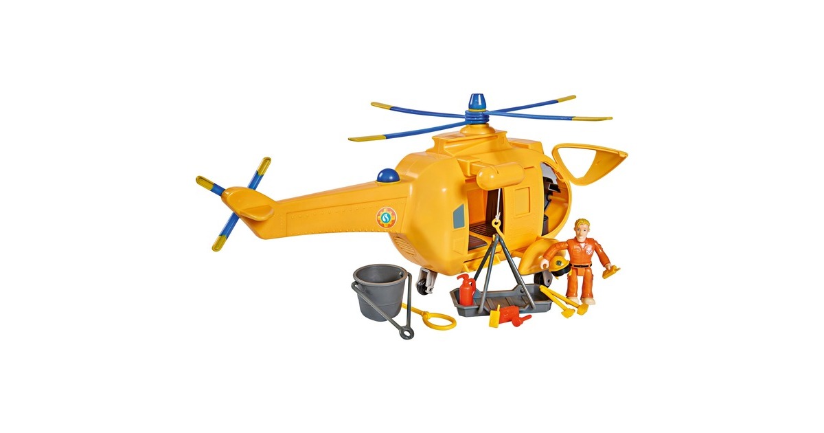 Simba Feuerwehrmann Sam Hubschrauber Wallaby II, Spielfahrzeug(gelb/blau, mit Figur)