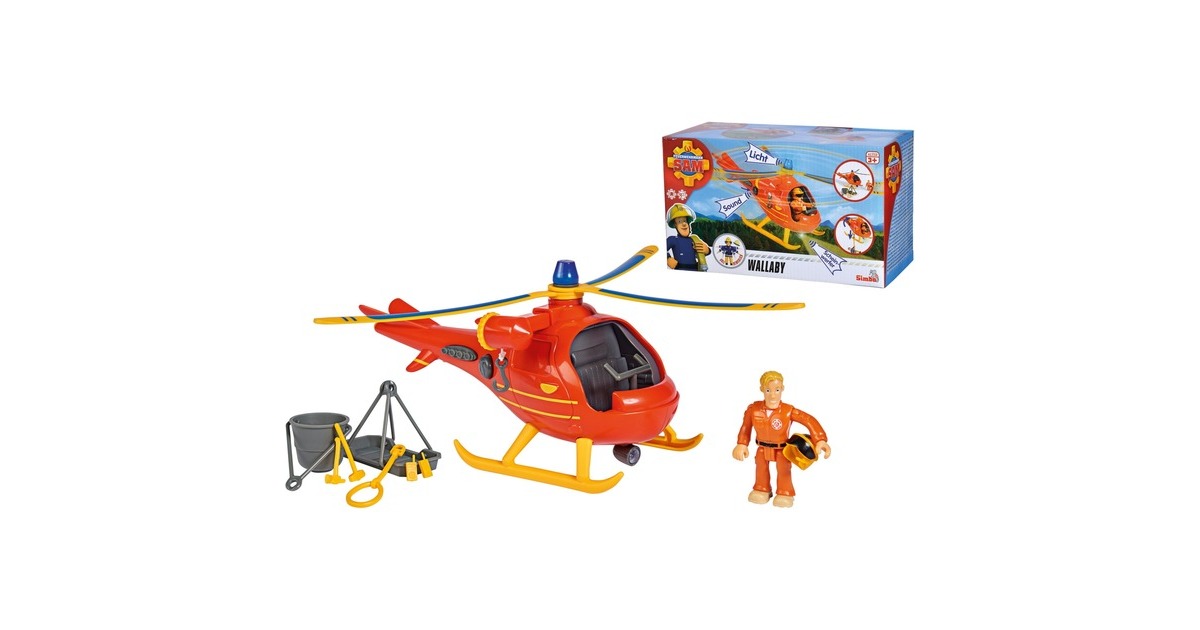 Simba Feuerwehrmann Sam Hubschrauber Wallaby, Spielfahrzeug(orange/gelb, mit Figur)
