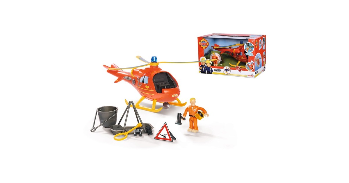 Simba Feuerwehrmann Sam Hubschrauber Wallaby, Spielfahrzeug(orange/gelb, Inkl. Figur)