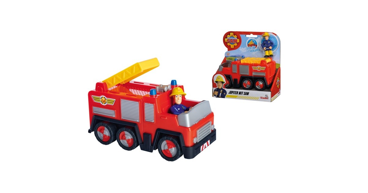 Simba Feuerwehrmann Sam Jupiter mit Sam Figur, Spielfahrzeug(rot/gelb)