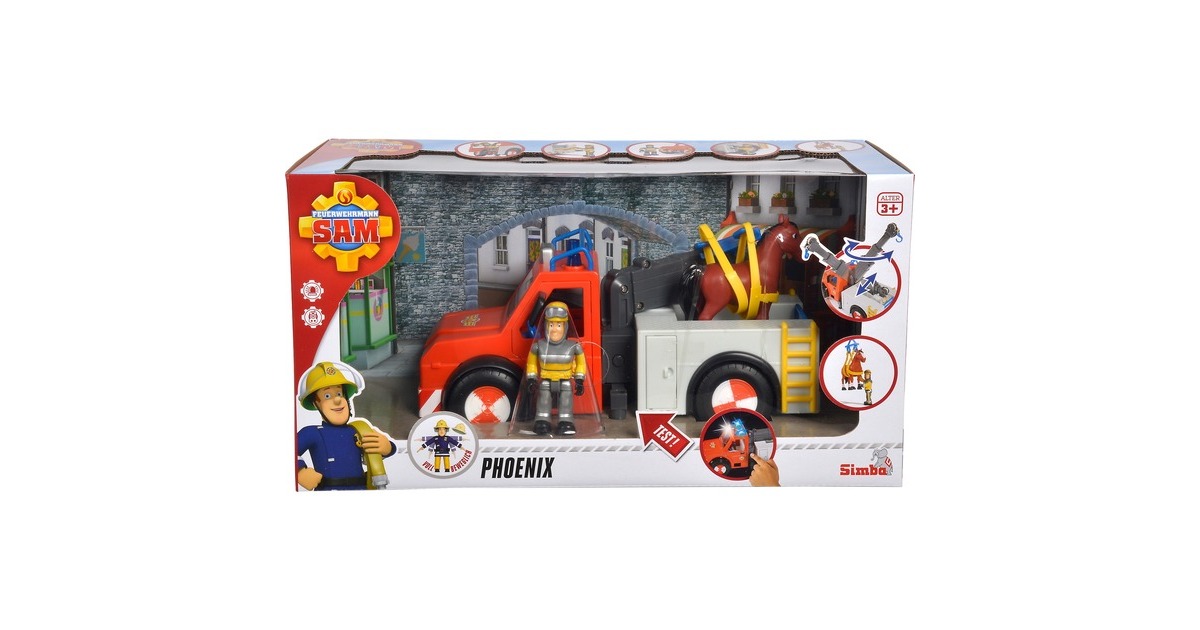Simba Feuerwehrmann Sam Phoenix mit Figur und Pferd, Spielfahrzeug