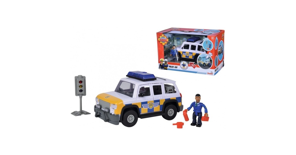 Simba Feuerwehrmann Sam Polizeiauto 4x4 mit Figur, Spielfahrzeug
