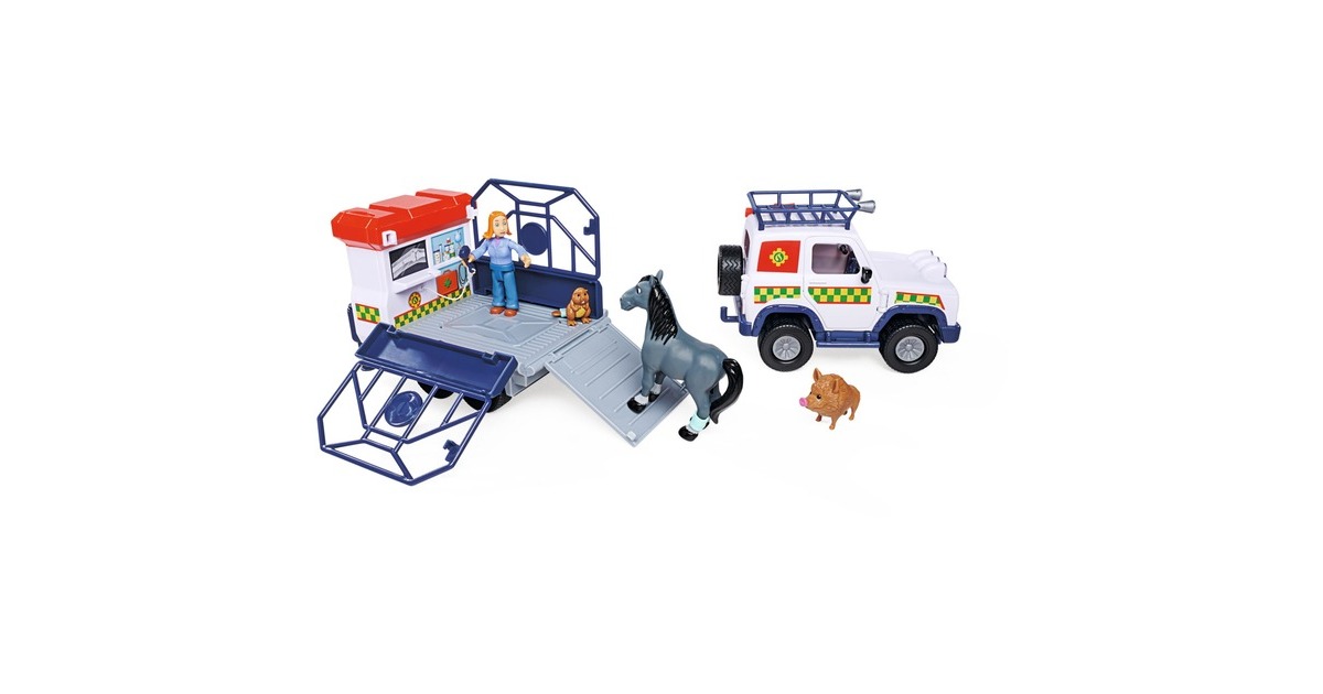 Simba Feuerwehrmann Sam Tierrettung mit Anhänger, Spielfahrzeug