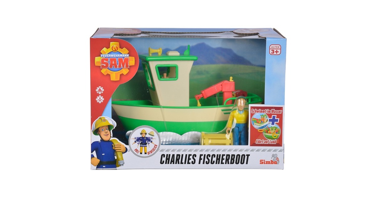 Simba Feuerwehrmann Sam - Charlies Fischerboot mit Figur, Spielfahrzeug