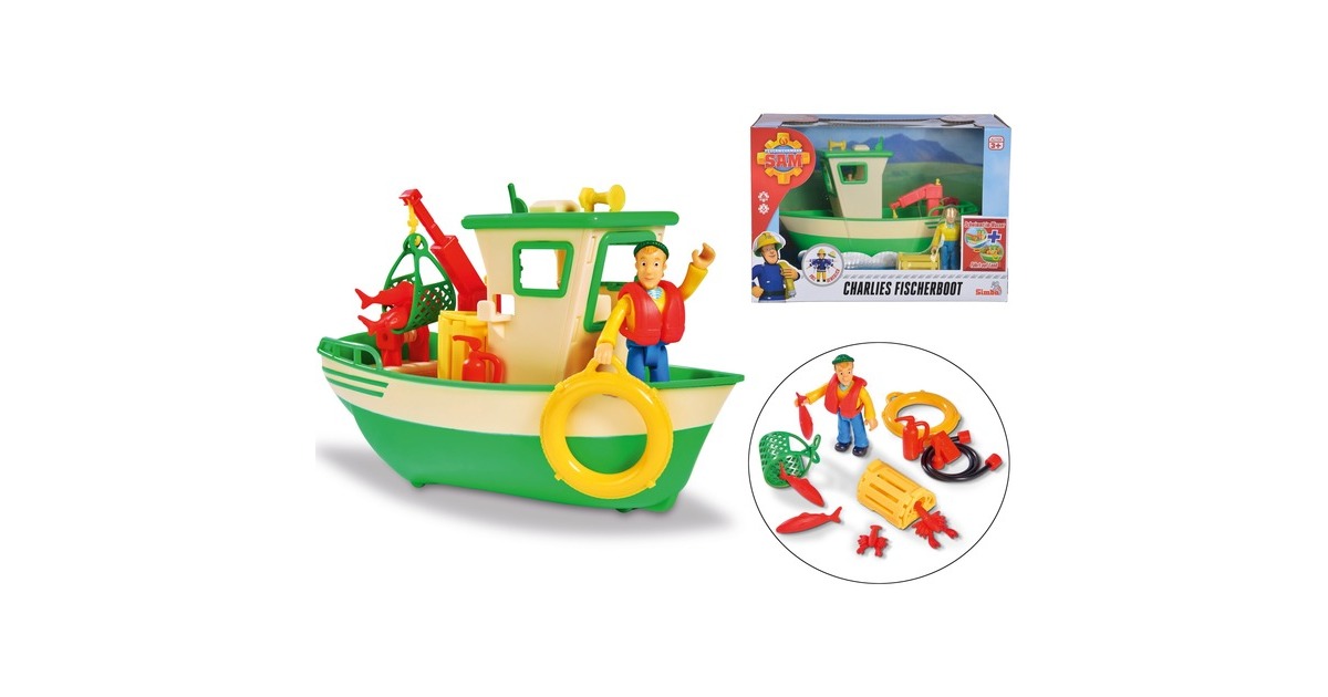 Simba Feuerwehrmann Sam - Charlies Fischerboot mit Figur, Spielfahrzeug