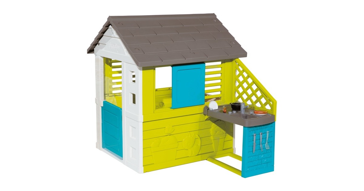 Smoby Pretty Spielhaus mit Sommerküche, Gartenspielgerät(türkis/grün)