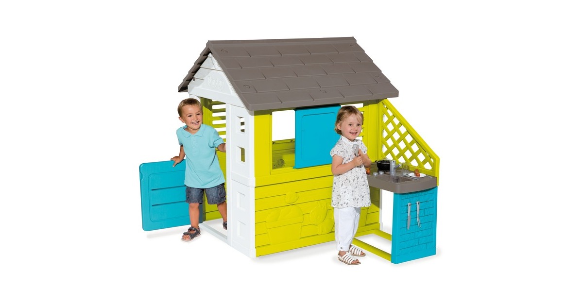 Smoby Pretty Spielhaus mit Sommerküche, Gartenspielgerät(türkis/grün)