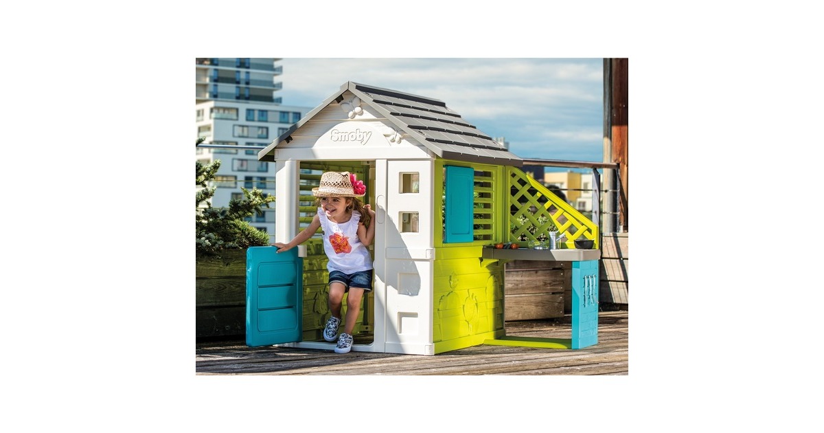 Smoby Pretty Spielhaus mit Sommerküche, Gartenspielgerät(türkis/grün)