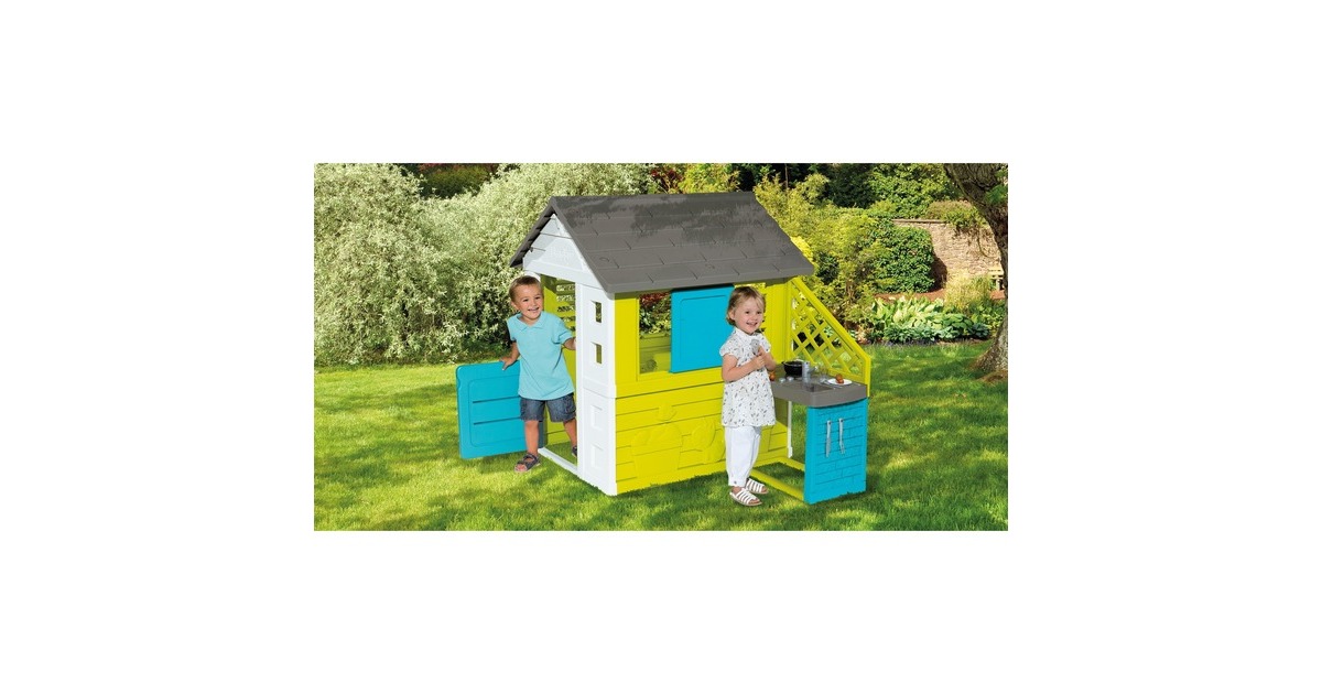 Smoby Pretty Spielhaus mit Sommerküche, Gartenspielgerät(türkis/grün)