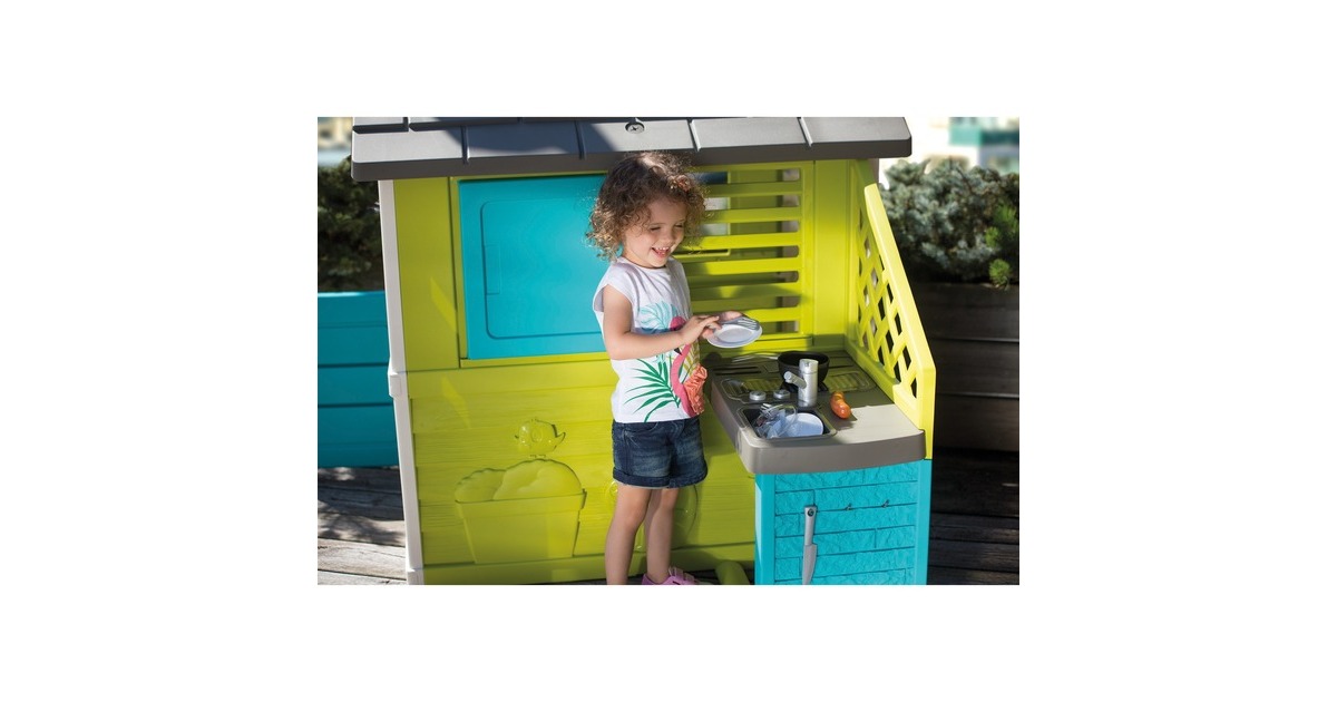 Smoby Pretty Spielhaus mit Sommerküche, Gartenspielgerät(türkis/grün)