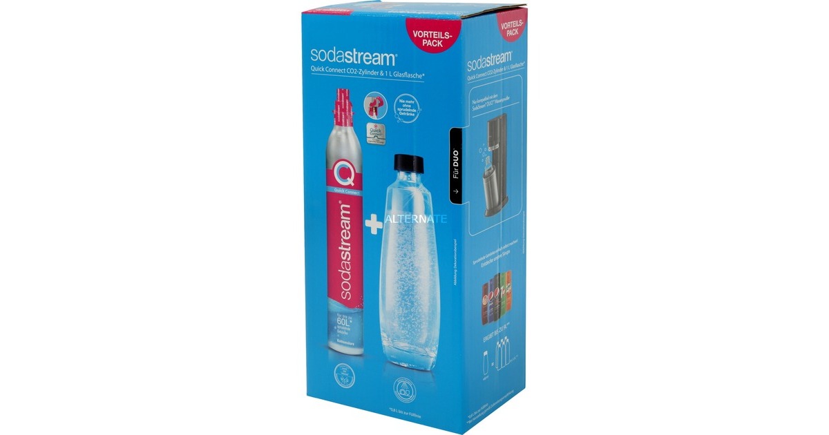 SodaStream Quick Connect CO₂-Reservezylinder +1 Glaskaraffe, für Wassersprudler(pink, mit Quick-Connect Verschluss)