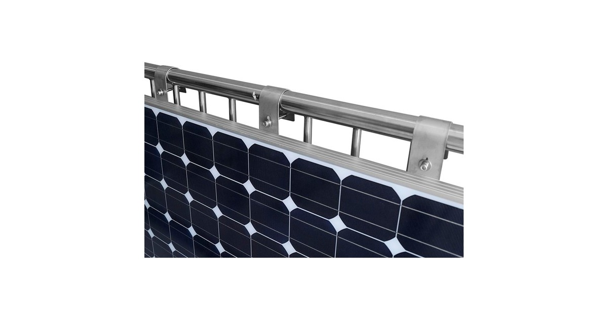 Solarmodulhalterung für Balkongeländer, 30-35mm Rahmenhöhe(aluminium, 0% MWST, für Solarmodule bis max. 180cm Länge)