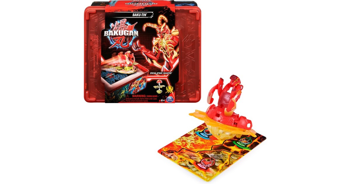 Spin Master Bakugan 2023 Baku-Tin mit Special Attack Mantid, Geschicklichkeitsspiel(mit Aufbewahrungsbox, Actionfigur und Sammelkarten)