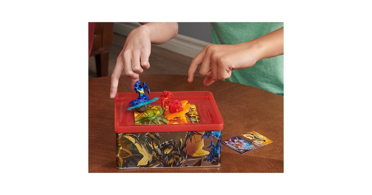 Spin Master Bakugan 2023 Baku-Tin mit Special Attack Mantid, Geschicklichkeitsspiel(mit Aufbewahrungsbox, Actionfigur und Sammelkarten)