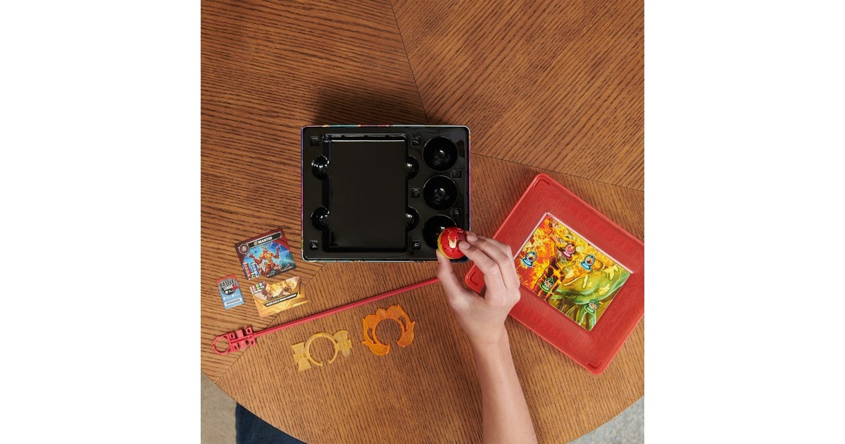Spin Master Bakugan 2023 Baku-Tin mit Special Attack Mantid, Geschicklichkeitsspiel(mit Aufbewahrungsbox, Actionfigur und Sammelkarten)