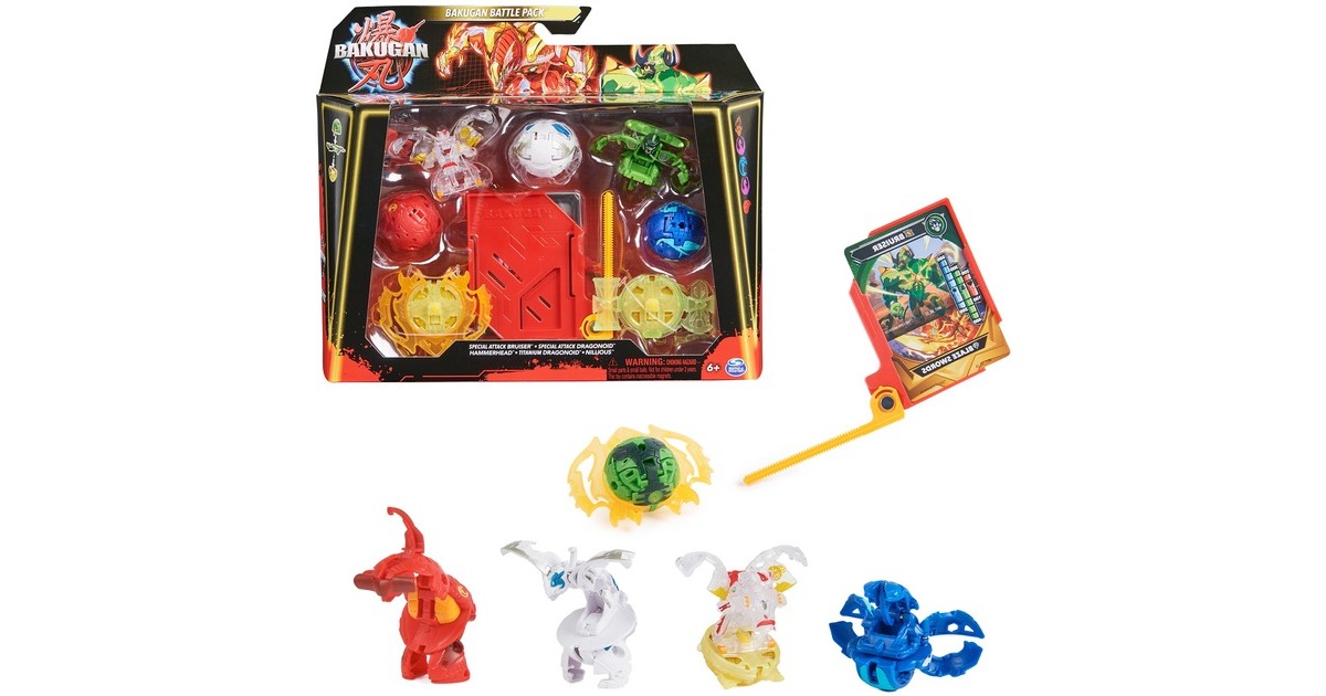 Spin Master Bakugan 2023 Battle Pack mit 5 Bällen, Geschicklichkeitsspiel(mit 2 Special Attack Bruiser & Diamond Dragonoid und drei Core Balls)