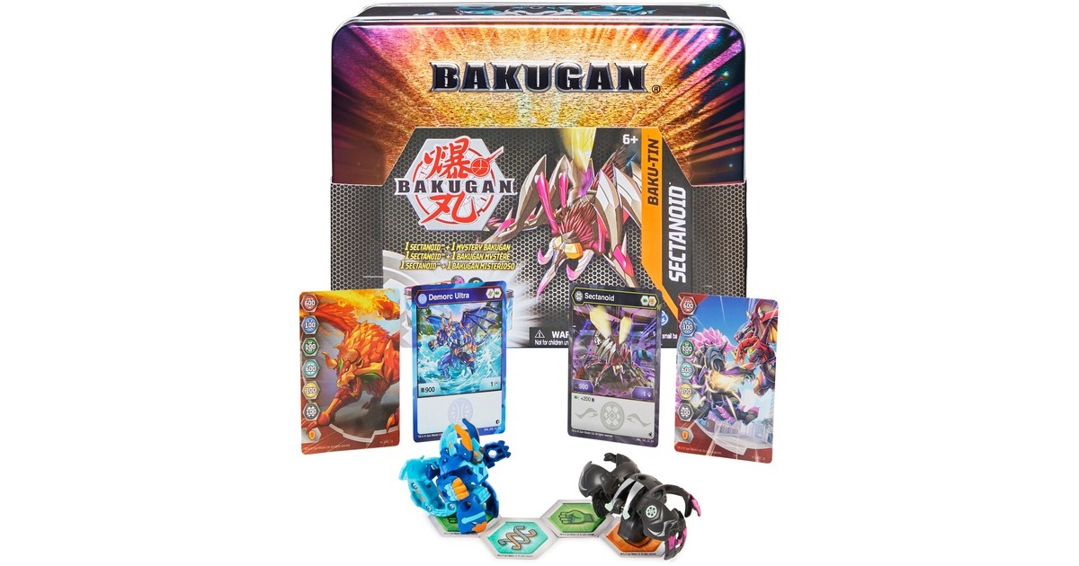 Spin Master Bakugan Baku-Tin, Geschicklichkeitsspiel(hochwertige Aufbewahrungsbox mit exklusivem Darkus Sectanoid Bakugan und weiterem Überraschungs-Bakugan)