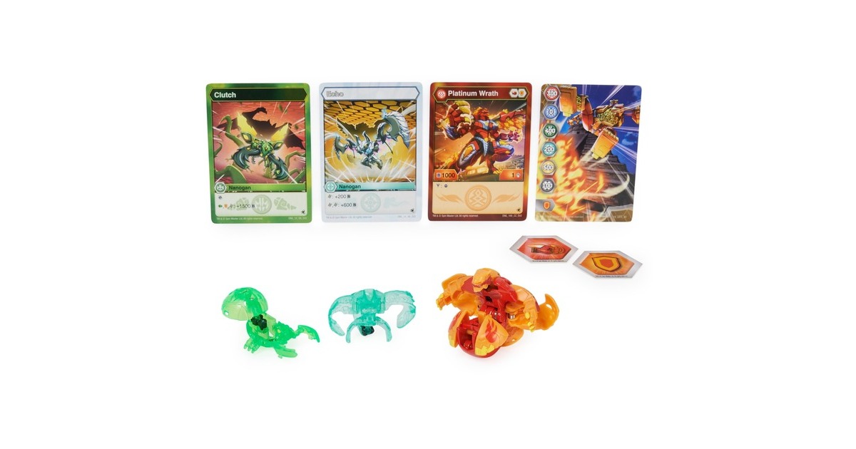 Spin Master Bakugan Evolutions Power Up 3er-Pack, Geschicklichkeitsspiel( mit 1 Platinum Bakugan (Pyrus Wrath) und 2 Nanogan (Ventus Clutch, Haos Echo))