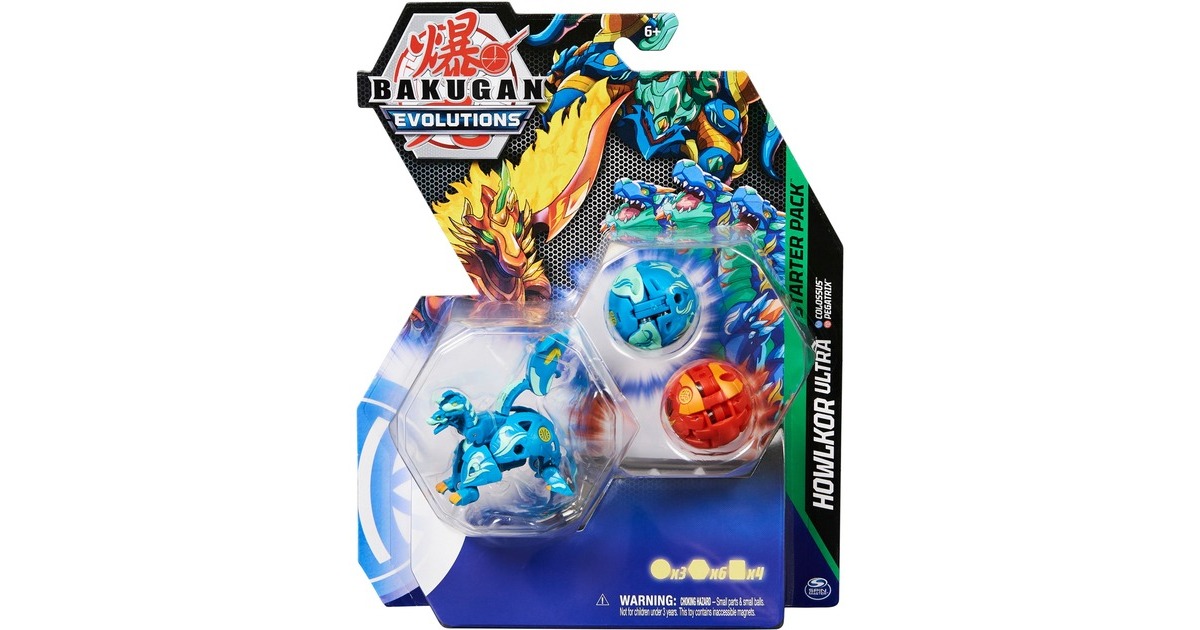 Spin Master Bakugan Evolutions Starter-Pack mit 3 Bakugan, Geschicklichkeitsspiel(mit Ultra Aquos Howlkor, Basic Pyrus Pegatrix, Basic Aquos Colossus)