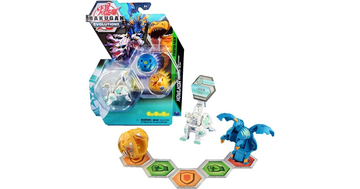 Spin Master Bakugan Evolutions Starter Pack mit 3 Bakugan, Geschicklichkeitsspiel(Ultra Haos Howlkor, Basic Aurelus Trox, Basic Aquos Pegatrix)