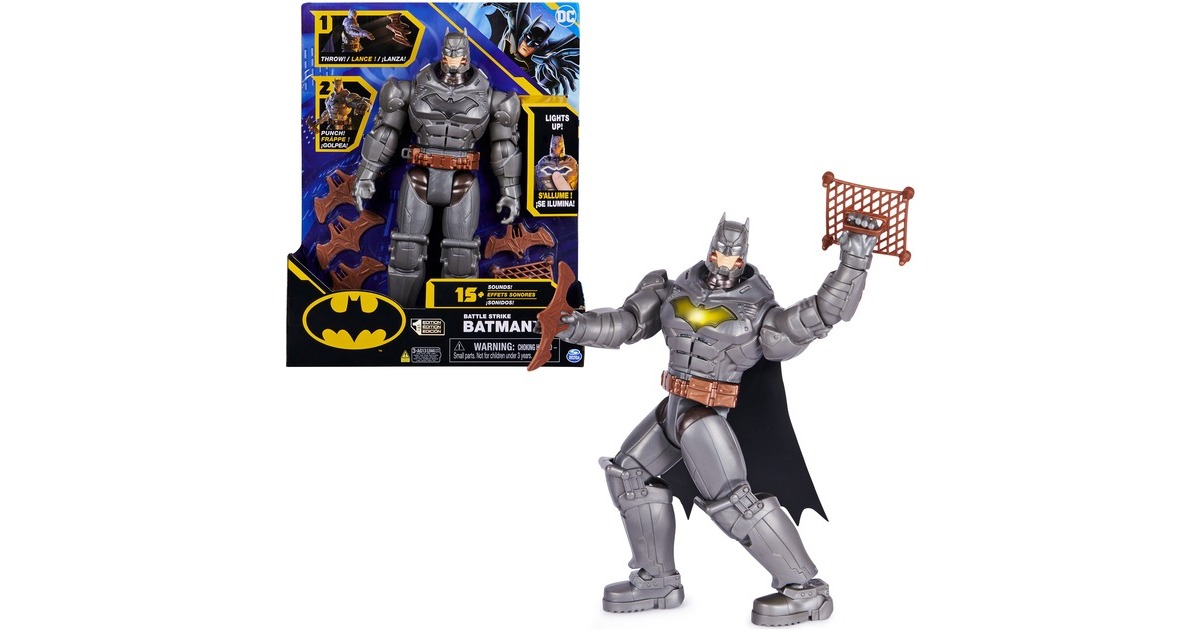 Spin Master Batman 30 cm Deluxe-Actionfigur mit Schlag- und Wurffunktion, Spielfigur(5 Ausrüstungsgegenstände, Licht- und Soundeffekte)