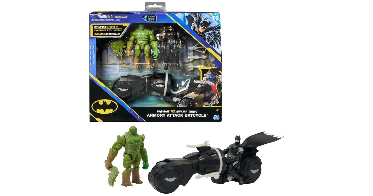 Spin Master Batman Amory Attack Batcycle, Spielfahrzeug(mit Actionfiguren von Batman und Swamp Thing)