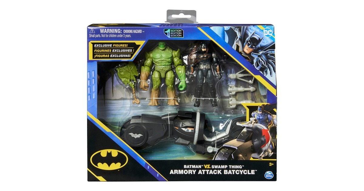 Spin Master Batman Amory Attack Batcycle, Spielfahrzeug(mit Actionfiguren von Batman und Swamp Thing)